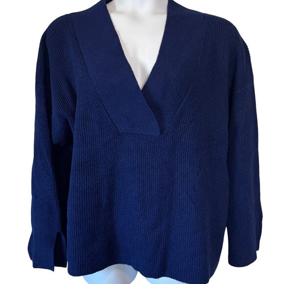 EUC Banana Republic XL Blue Ribbed V-Neck Sweater Tunic Pullover Coastal Grandma - Picture 1 of 9